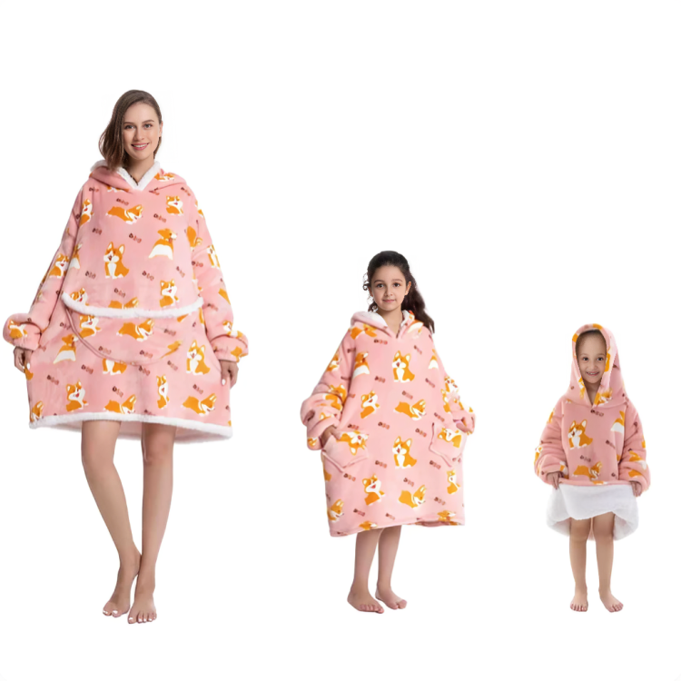 Oversized flanell hettegenser for voksne, supermyk og varm til avslapning.