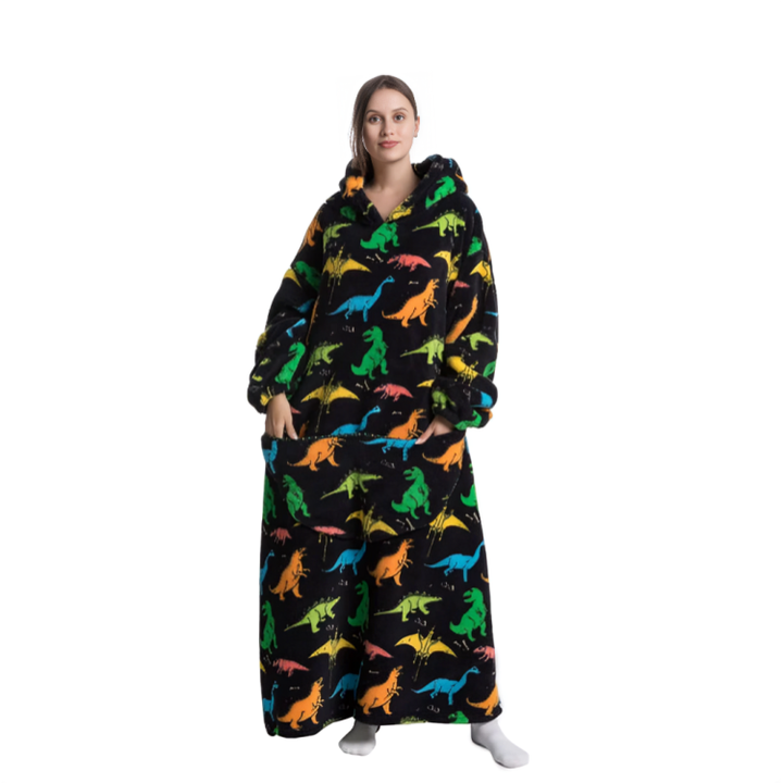 Oversized flanell kosegenser med hette, varm og myk for hele familien.
