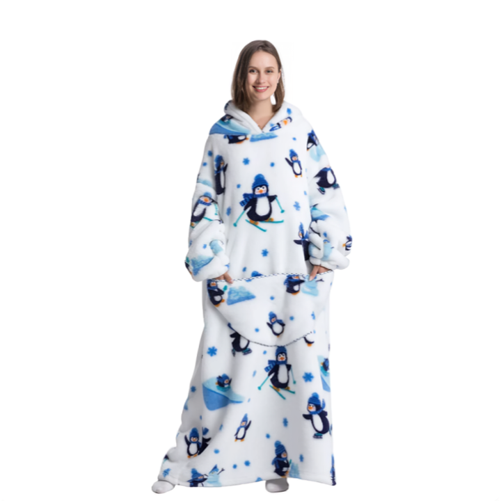 Komfortabel oversized flanell hettegenser i grått, perfekt til hjemmekos.