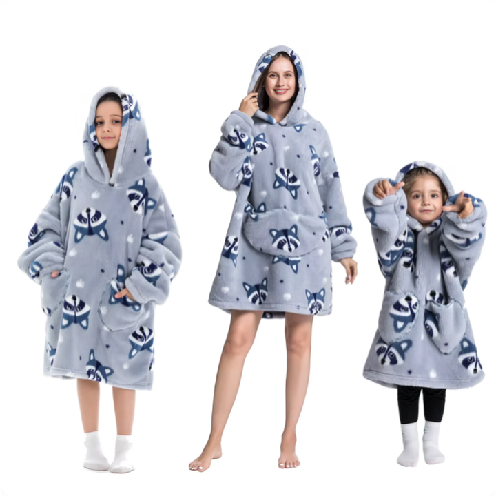 Perfekt til kos: Oversized flanell hettegenser i familiestørrelser.