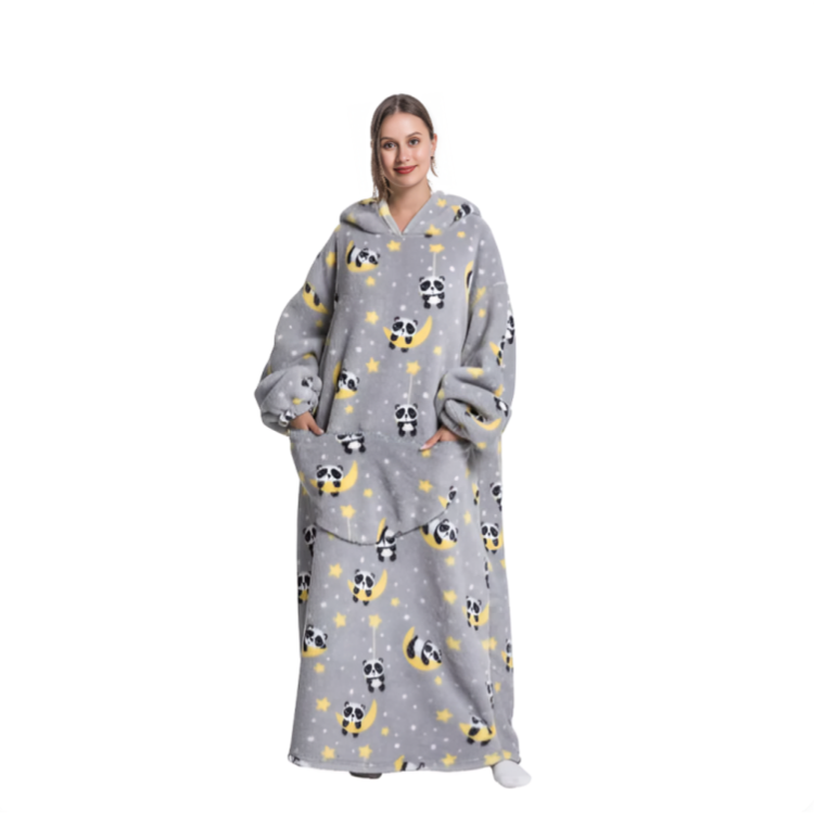 Blå flanell hettegenser oversized for barn, myk og lett å leke i.
