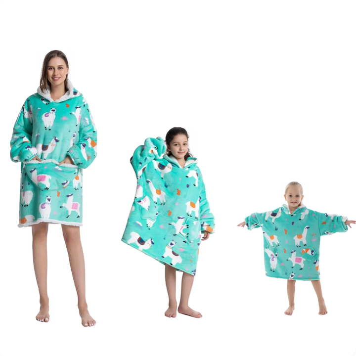 Hvit oversized flanell hettegenser for voksne, elegant og komfortabel.