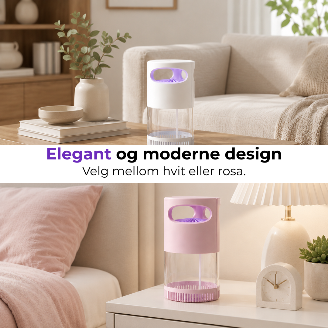 Moderne BuzzAway myggfelle for et stilrent hjem. Kjemikaliefri og stillegående skadedyrkontroll mot mygg.