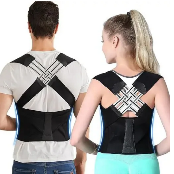 Svart unisex holdningsvest i polyester for ryggstøtte. Justerbar holdningskorrigerer mot ryggsmerter.
