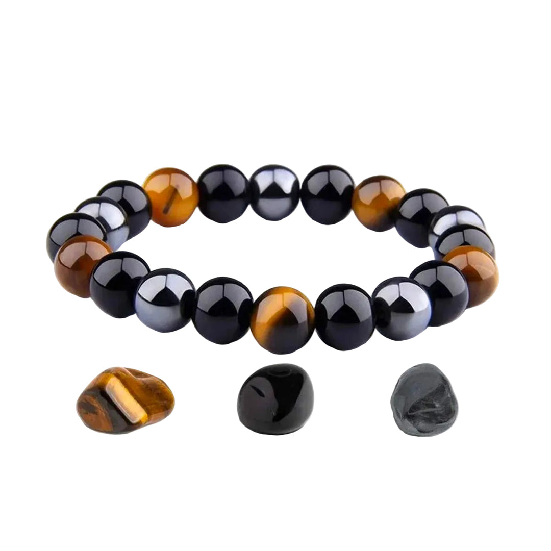 Unisex natursteinarmbånd med tigerøye, obsidian, hematitt. Balanse- og beskyttelsesarmbånd for energi.