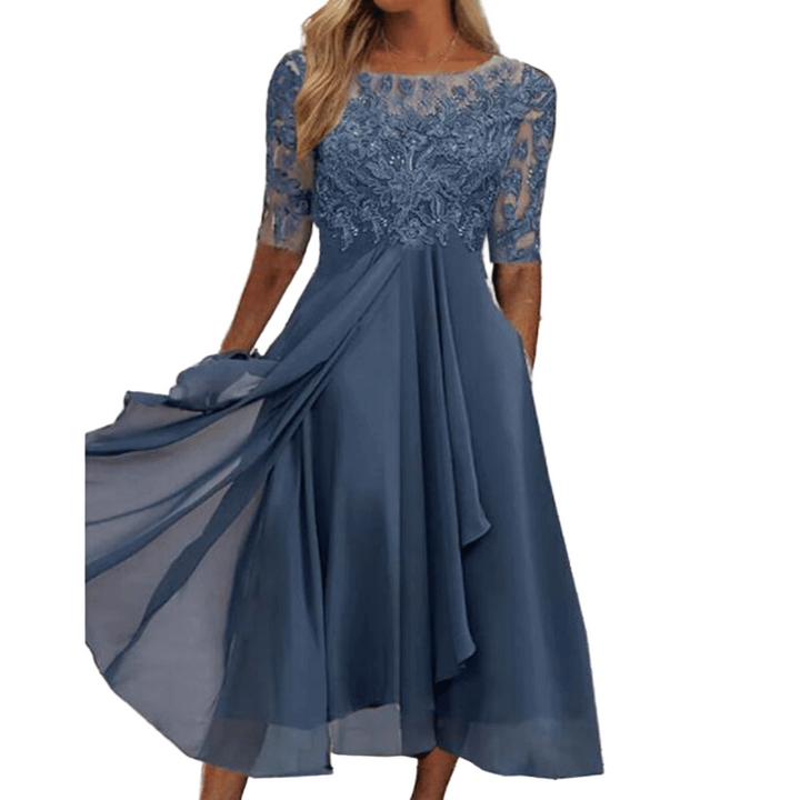 Elegant blonde & chiffon midi kjole for kvinner, perfekt for fest og sommer.