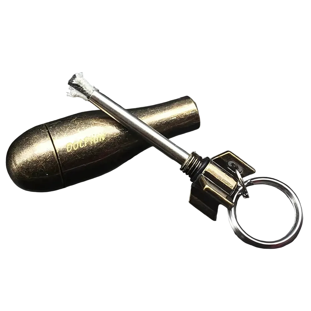 Vanntett brannstarter nøkkelring for camping, fotturer og overlevelse. Kompakt EDC flintstål.