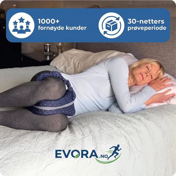Komfortabel memory foam knepute som avlaster trykk på knær og hofter. Perfekt sovepute for sidesovere.