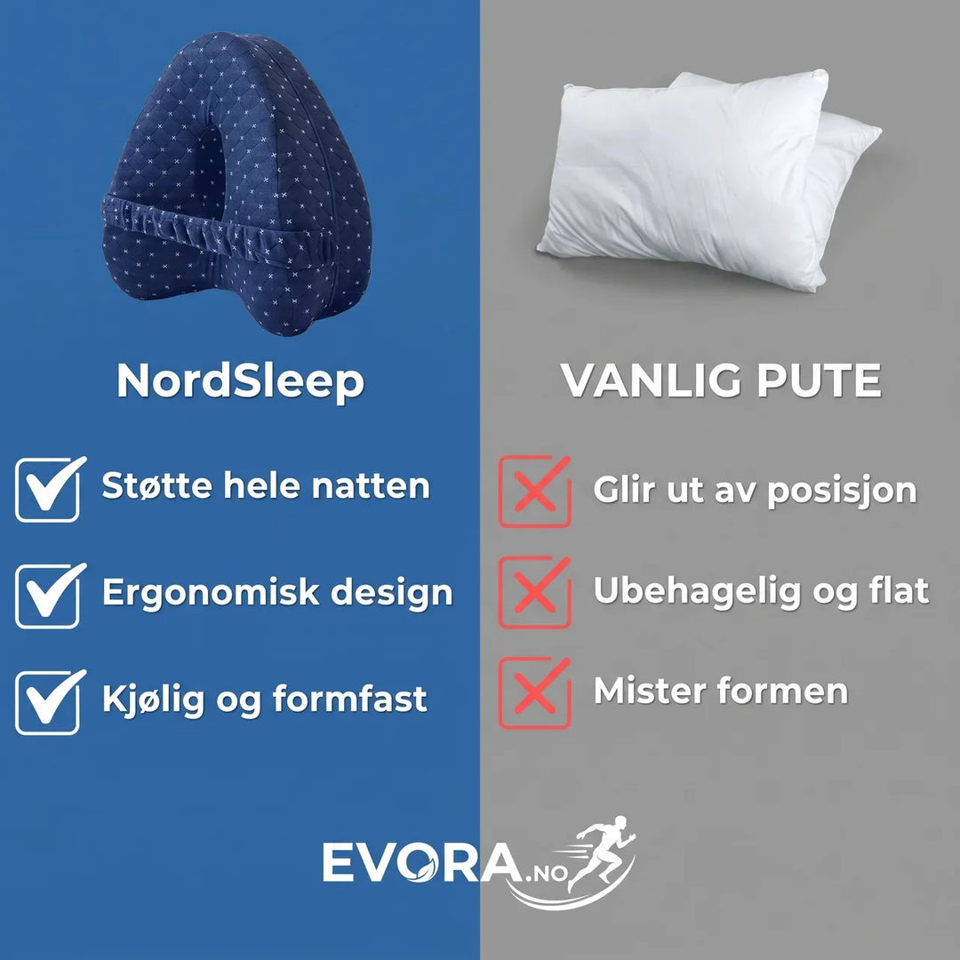 Sidesover knepute som støtter bena og holder ryggraden rett. Ergonomisk benpute for sunn søvn og hvile.