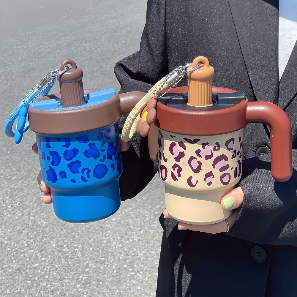 Gjenbrukbar, BPA-fri termokopp til dame med unikt dyredesign og kreativt håndtak. Isolerende drikkekopp.