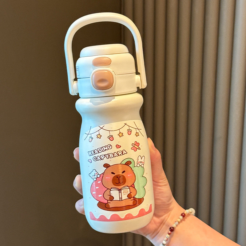 Hverdags capybara vannflaske i rustfritt stål. Isolert og lekkasjesikker turflaske for unisex.