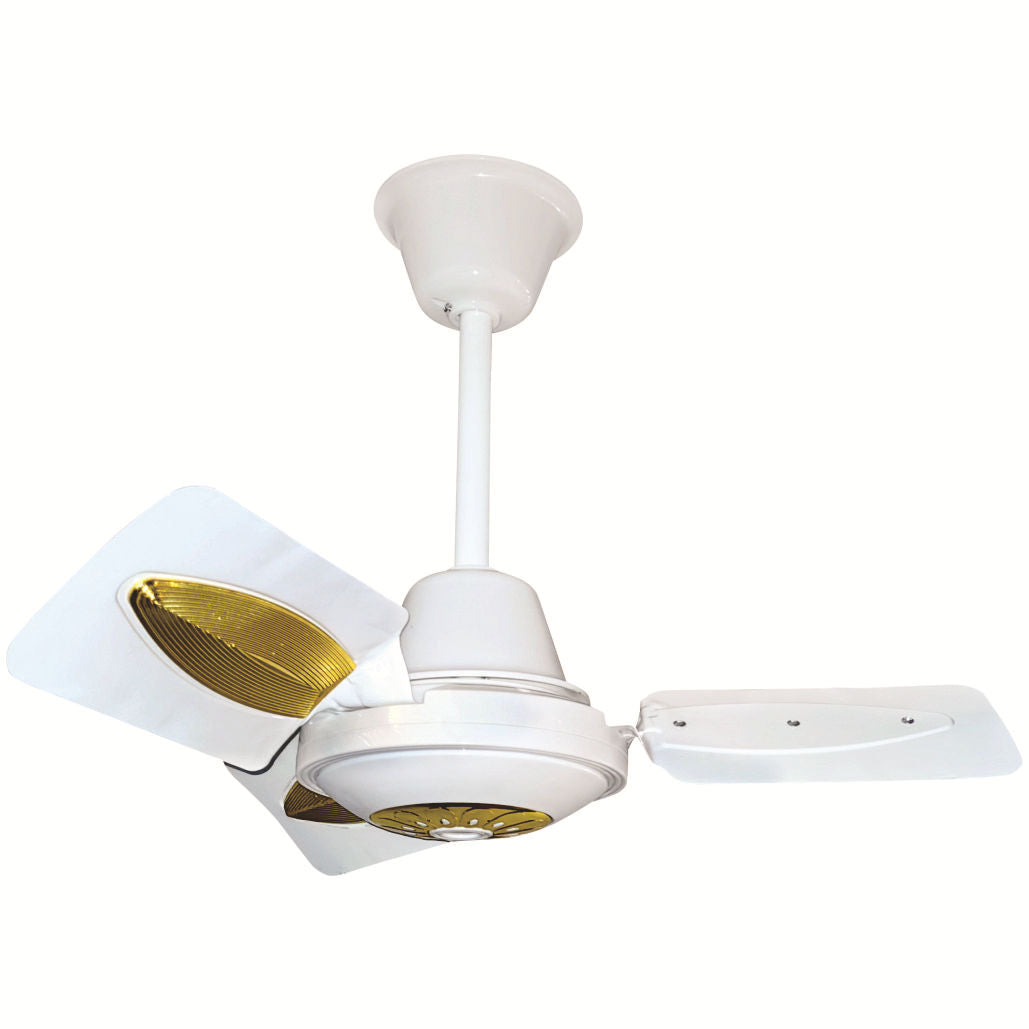 Elegant hvit takvifte, 60 cm, med fjernkontroll. Energieffektiv kjøling og belysning for moderne interiør.