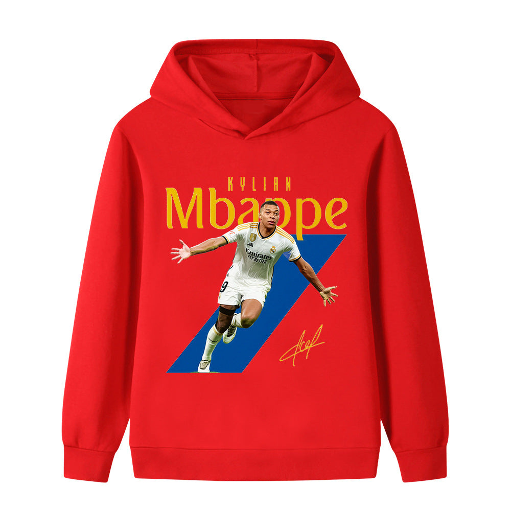 Offisiell Mbappé hettegenser for barn, essensielt supporterutstyr for små fotballentusiaster.