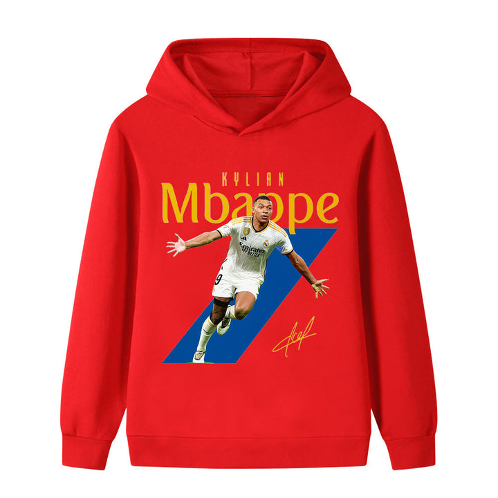 Offisiell Mbappé hettegenser for barn, essensielt supporterutstyr for små fotballentusiaster.