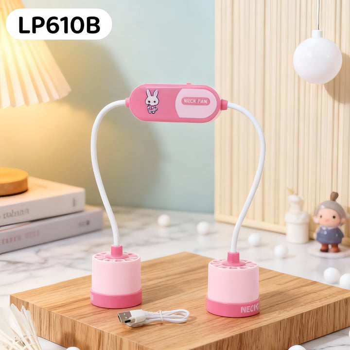 Praktisk nakkevifte for kvinner med justerbar holder, grønt froskedesign, og bærbar USB-lading.
