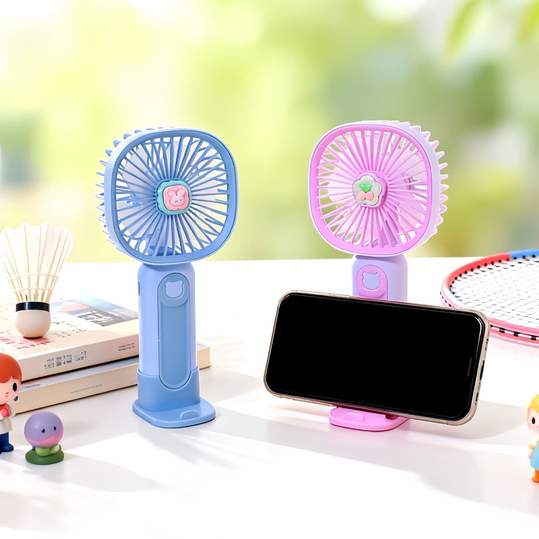 Rosa bærbar mini USB-vifte med kraftig luftstrøm, ideell for sommerdager og effektiv kjøling.