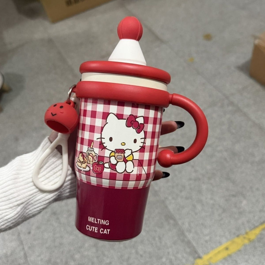 Kvinner isolert drikkekopp med søtt kattemotiv, 600ml. Flott gave til katteelskere, holder drikke varm/kald.