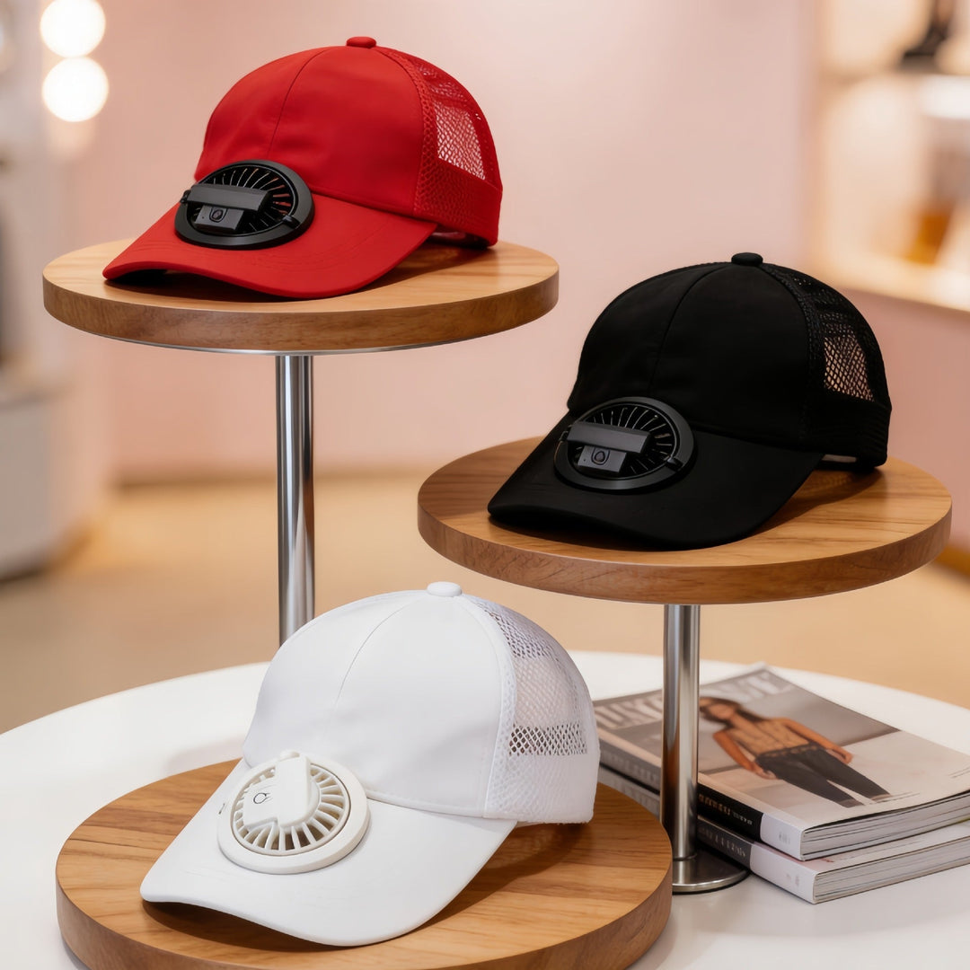 Stilren unisex viftehatt i pustende stoff, ideell for utendørsaktiviteter, friluft og festival. Holder deg sval.