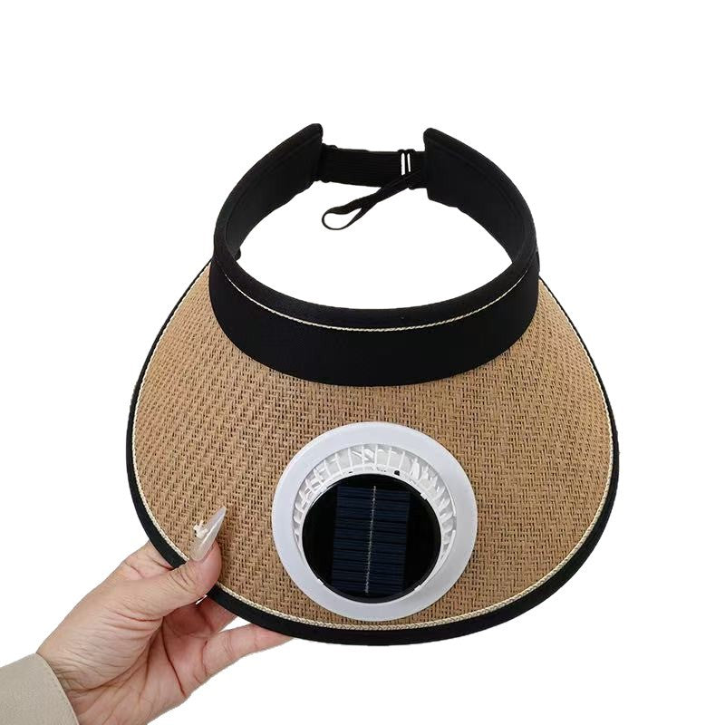Unisex sommerhatt: Sammenleggbart solvisir med solvifte & UV-beskyttelse. Perfekt for strand og utendørs bruk.