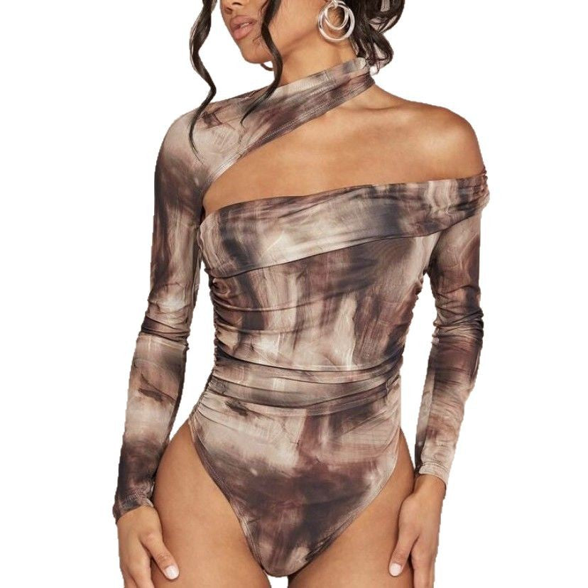 Fargerik asymmetrisk drapert dame-bodysuit, elegant og moderne mote for kvinner som elsker stil.