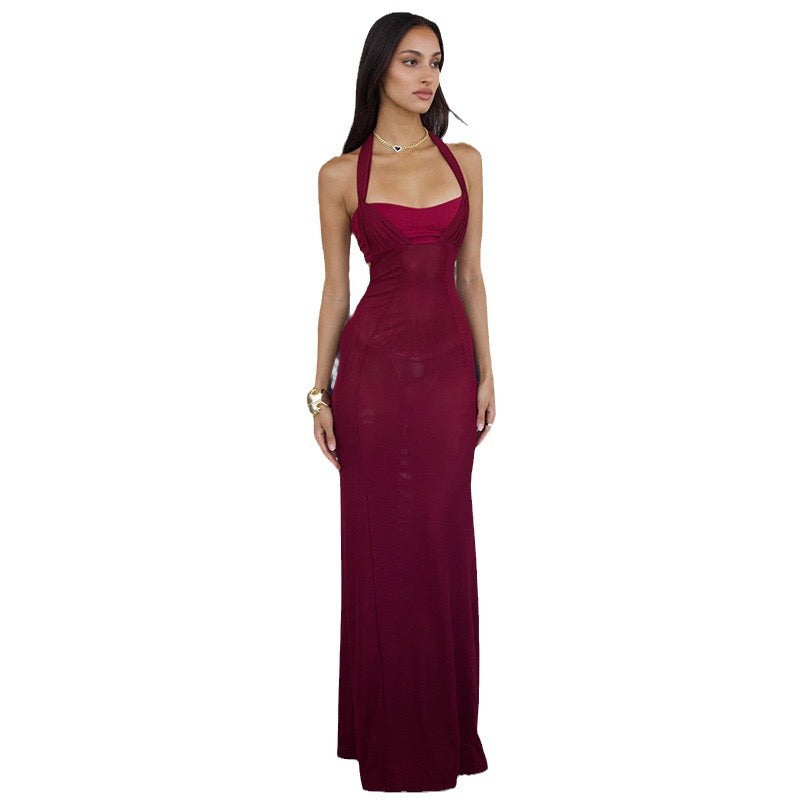 Elegant maxikjole, figurnær halterneck kveldkjole for spesielle anledninger.