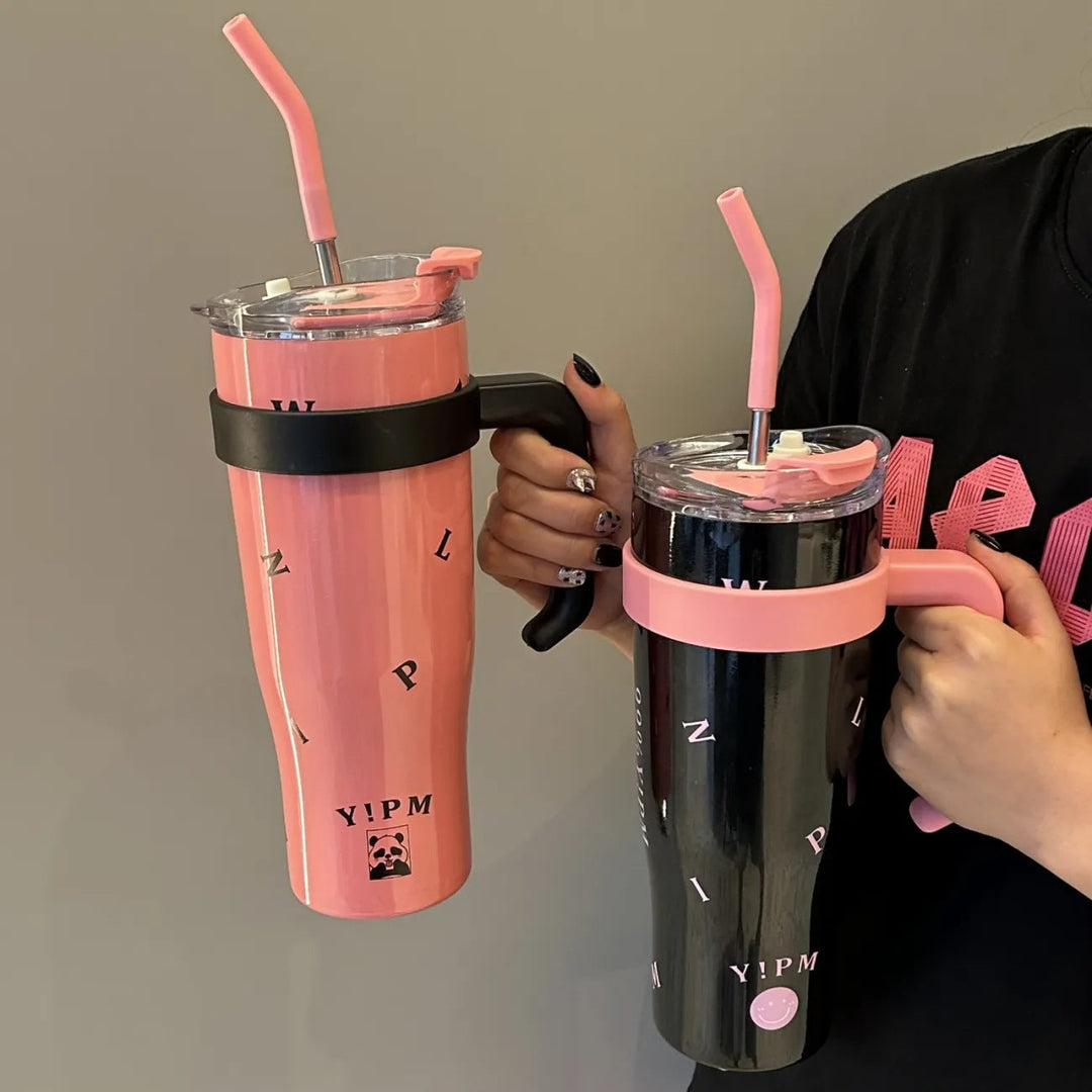 Termos 1200ml til dame, perfekt for tur og trening. Isolert vannflaske med bærehåndtak for enkel hydrering.