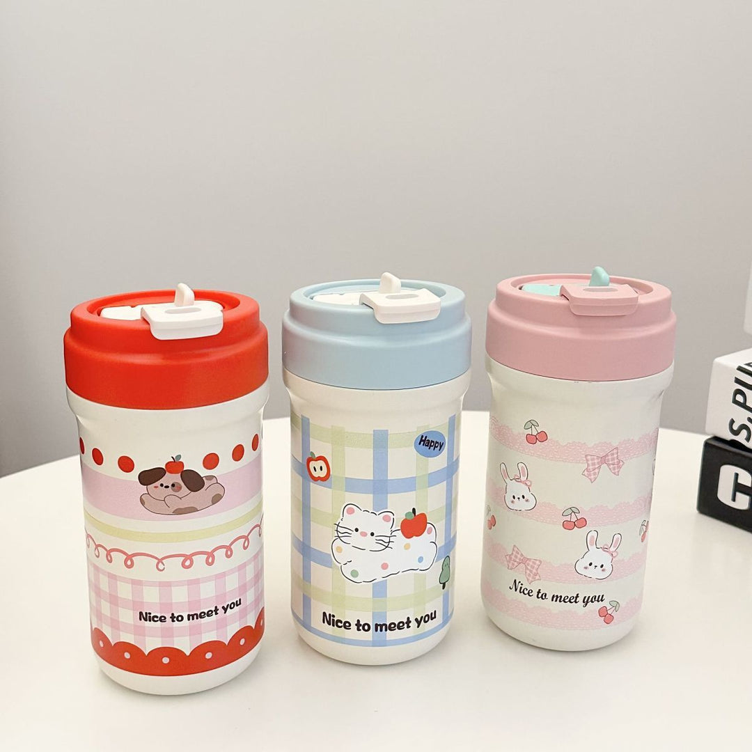 Dame isolerende drikkekopp, 600ml med søtt kaninmotiv, holder drikke varm/kald.