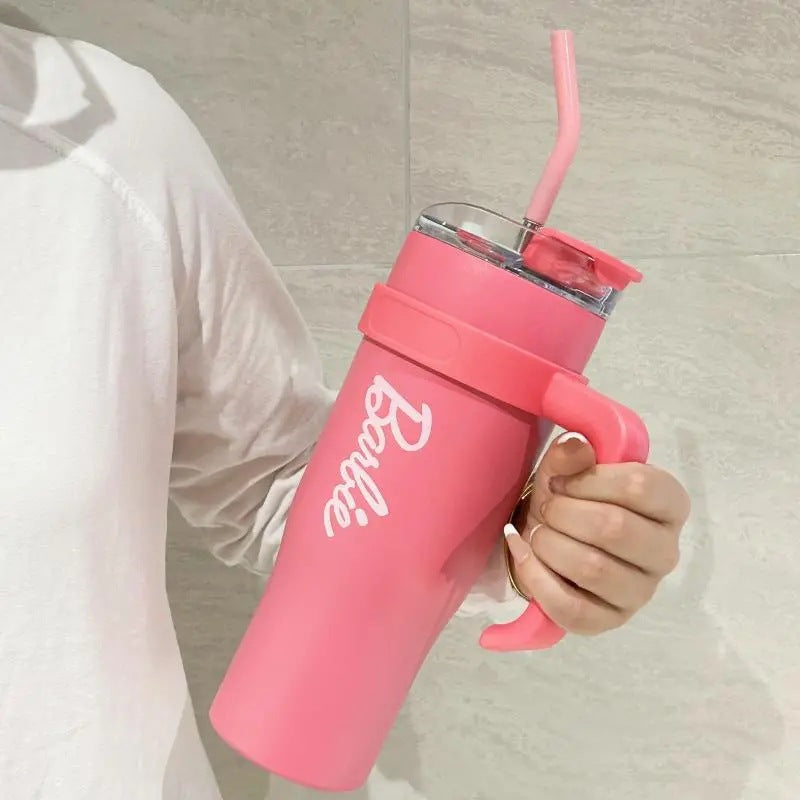 Gjenbrukbar rosa isolert termokopp for kvinner, perfekt for kaffe, te og hydrering på farten.