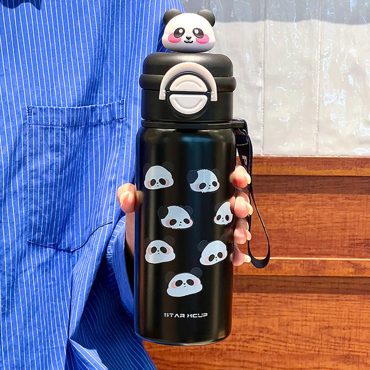 Stilig 550ml isolert drikkeflaske for kvinner, med lekent panda-motiv. En praktisk termos for fritid.