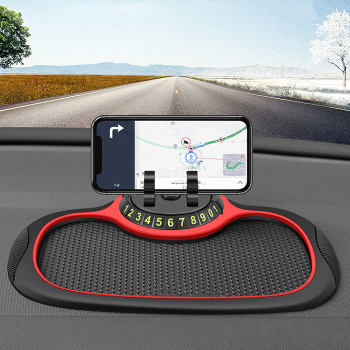Multifunksjonell anti-sklimatte i PVC for bil dashbord med integrert telefonholder og oppbevaring.