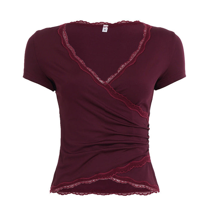 Allsidig dame topp: Omslagstopp med justerbar passform, blonde og volanger. Kan styles casual eller elegant.