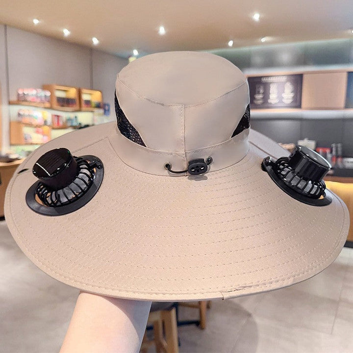 Unisex solhatt med doble USB-vifter. Stilig og funksjonell for turbruk, fiske og hagearbeid med solbeskyttelse.