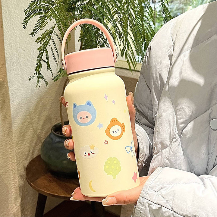 Rosa 900ml termoflaske for kvinner, lekkasjesikker og bærbar, med matchende veske i rustfritt stål.