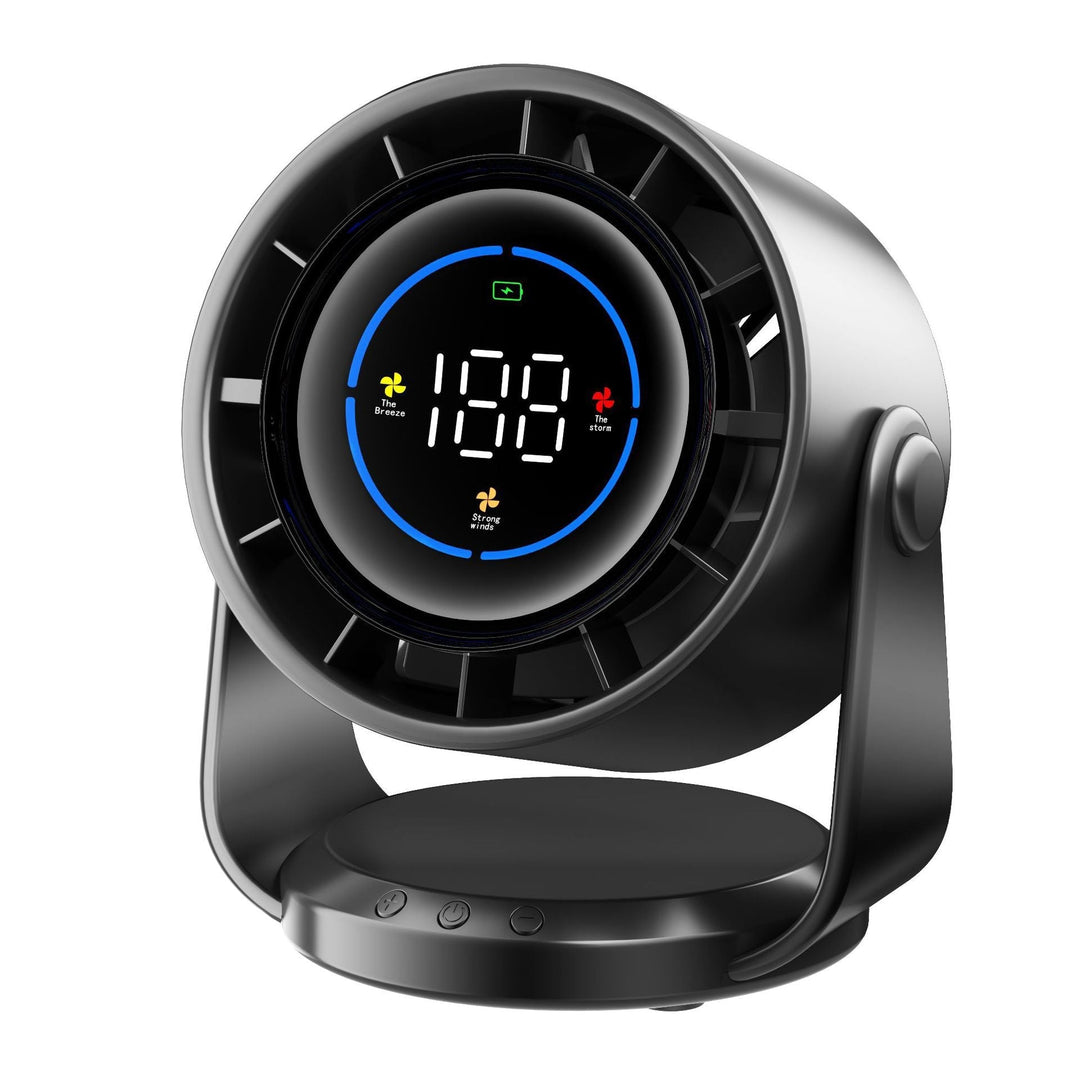 Elegant hvit luftsirkulator med digitalt display. Gir kraftig, men stillegående luftkjøling og ventilasjon.