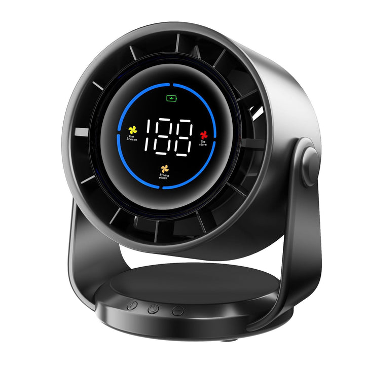 Elegant hvit luftsirkulator med digitalt display. Gir kraftig, men stillegående luftkjøling og ventilasjon.