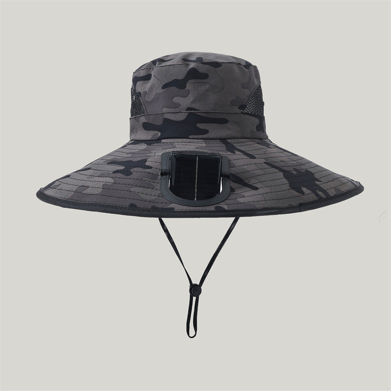 Sommerhatt med innebygd vifte for menn og kvinner; utmerket UV-beskyttelse.