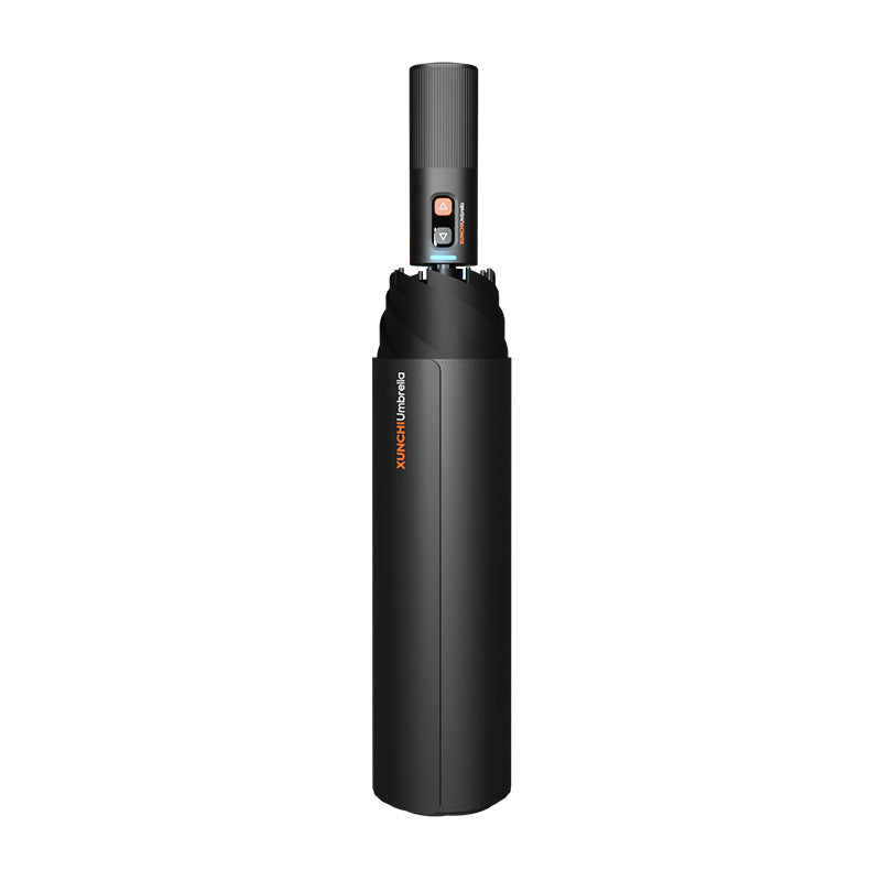 Elegant svart automatisk dameparaply med åpne-lukke-funksjon. Kompakt, vindbestandig regnparaply for hverdagsbruk.