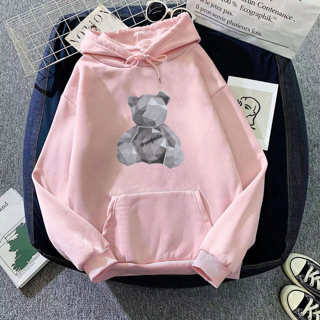 Stilfull kvinneklær: Hettegenser med detaljert polygon bjørn print, komfortabel og trendy.