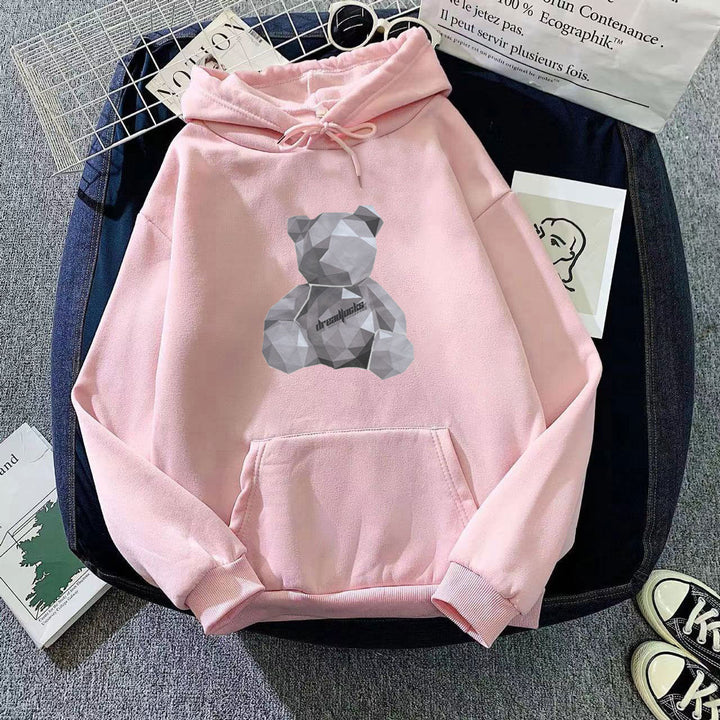 Stilfull kvinneklær: Hettegenser med detaljert polygon bjørn print, komfortabel og trendy.
