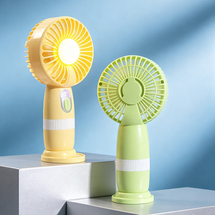 Håndholdt USB vifte med integrert LED-lys og tydelig digital temperaturvisning for optimal komfort.