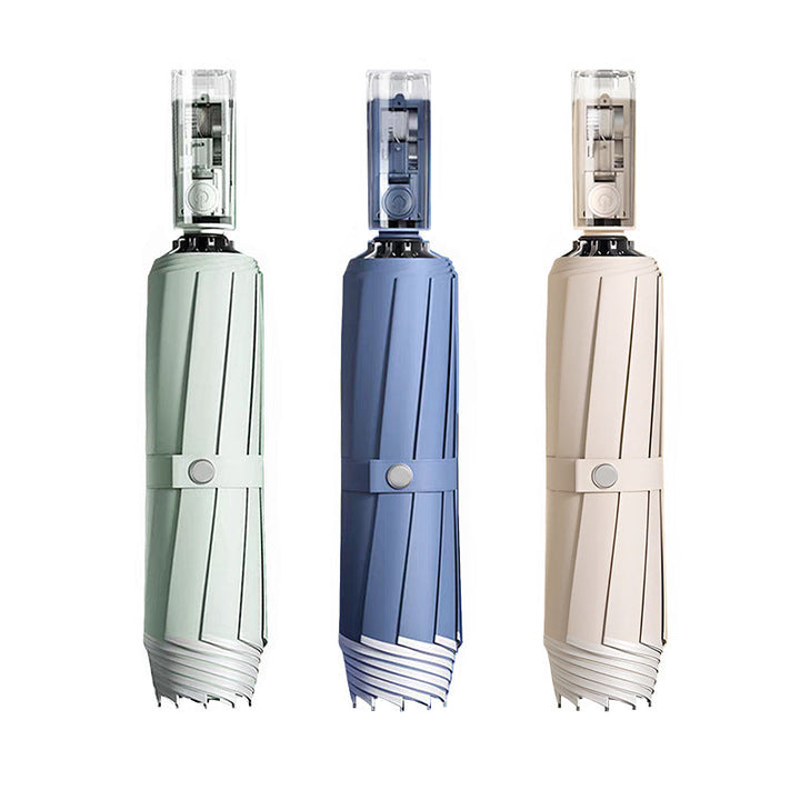 Elegant dameparaply med automatisk åpning/lukking. Vindbestandig design for effektiv regnbeskyttelse.