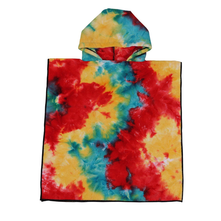 Fargerik tie-dye hetteponcho, ideell for avslappet komfortabel mote.