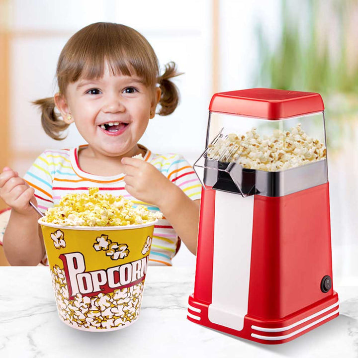 Elektrisk popcornmaskin med retrodesign. Enkel å bruke for deilig popcorn; en flott gave til snackelskere.