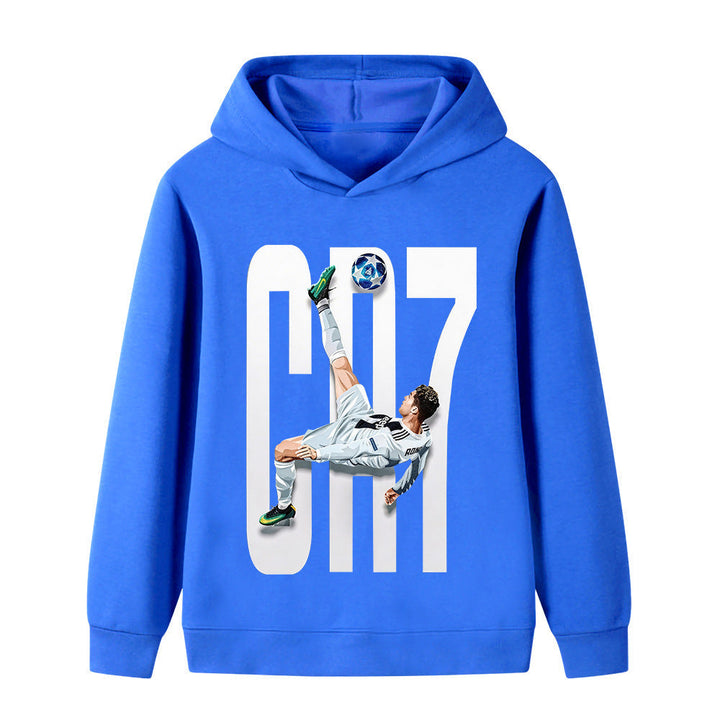 Komfortabel Ronaldo hettegenser for barn, ideell sportsgenser for lek og fritid. Barne hoodie.