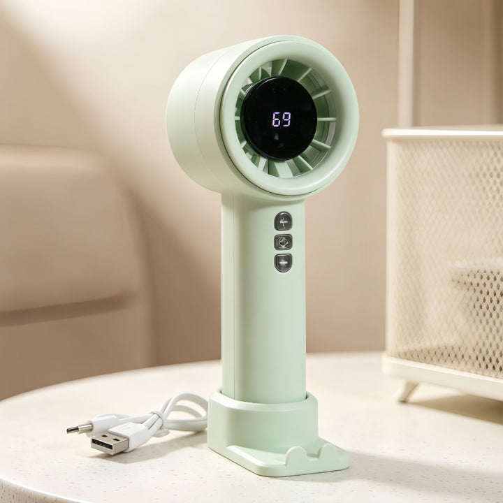 Elektronisk kjøleprodukt: Liten vifte med digital temperaturvisning for rask avkjøling.