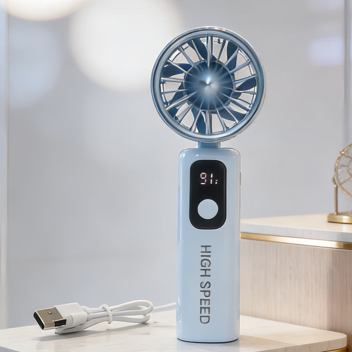 Grønn bærbar USB-vifte, ideell for reise og utendørs. Høyhastighets og kompakt for effektiv personlig kjøling.
