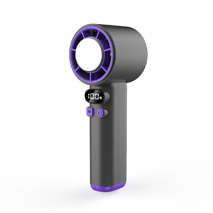 Kompakt hvit håndvifte med oppladbart batteri. Perfekt for personlig kjøling, reise og kontorbruk. USB-lading.