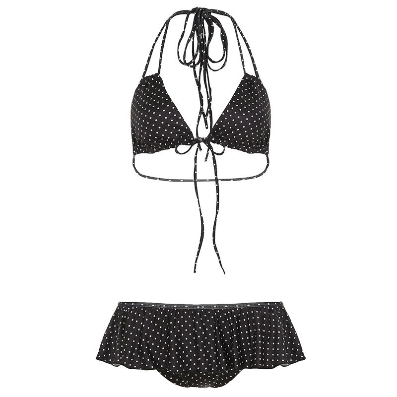 Moteriktig dame triangel bikini-sett med volanger og justerbare bånd, elegant strandmote for kvinner.