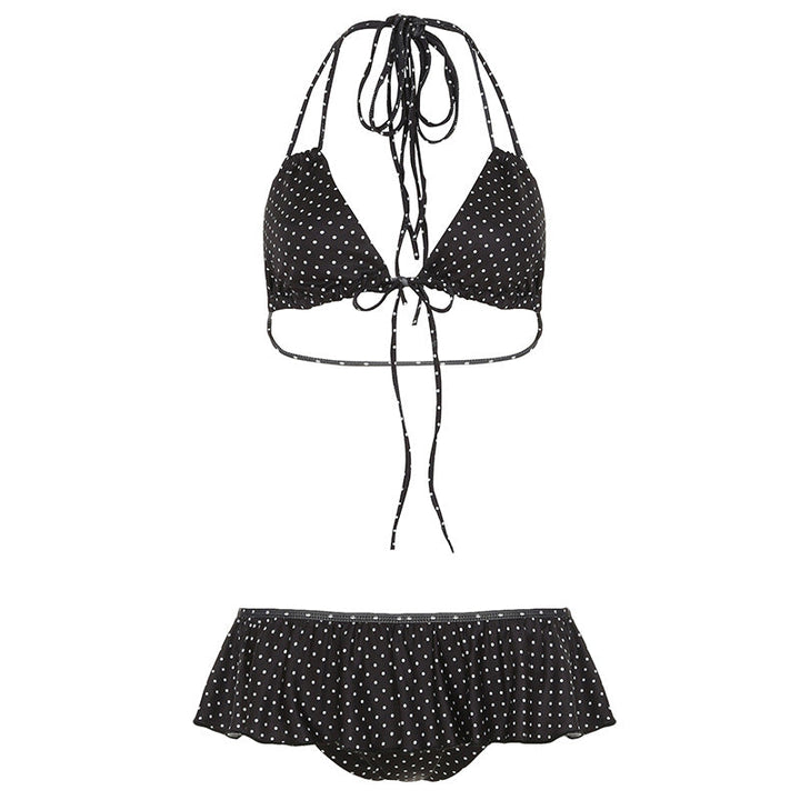 Moteriktig dame triangel bikini-sett med volanger og justerbare bånd, elegant strandmote for kvinner.