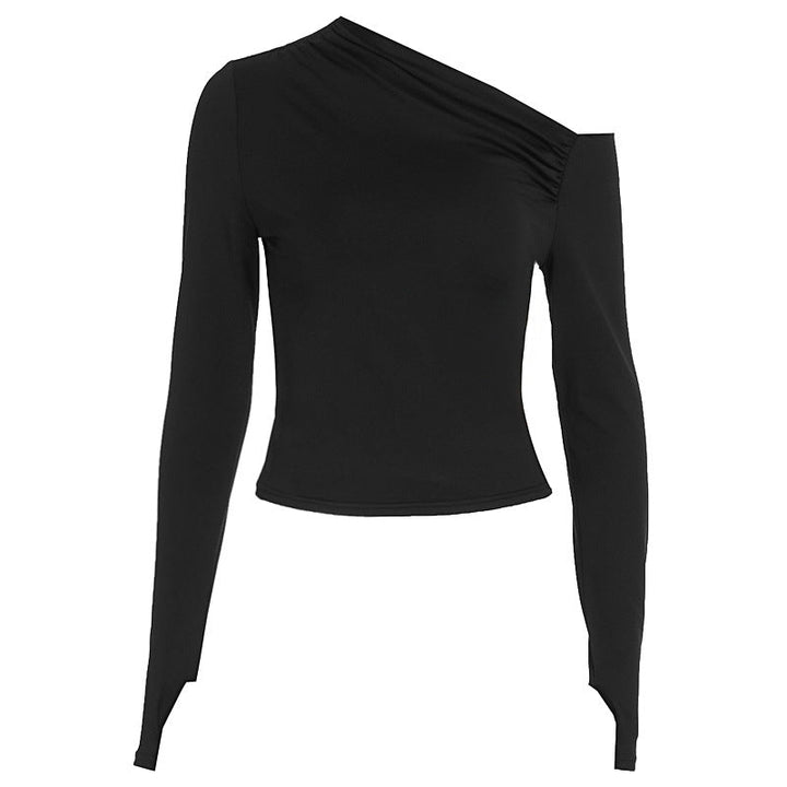 Komfortabel asymmetrisk langermet topp. Stilren bluse for kvinner, ideell for jobb og fritid.